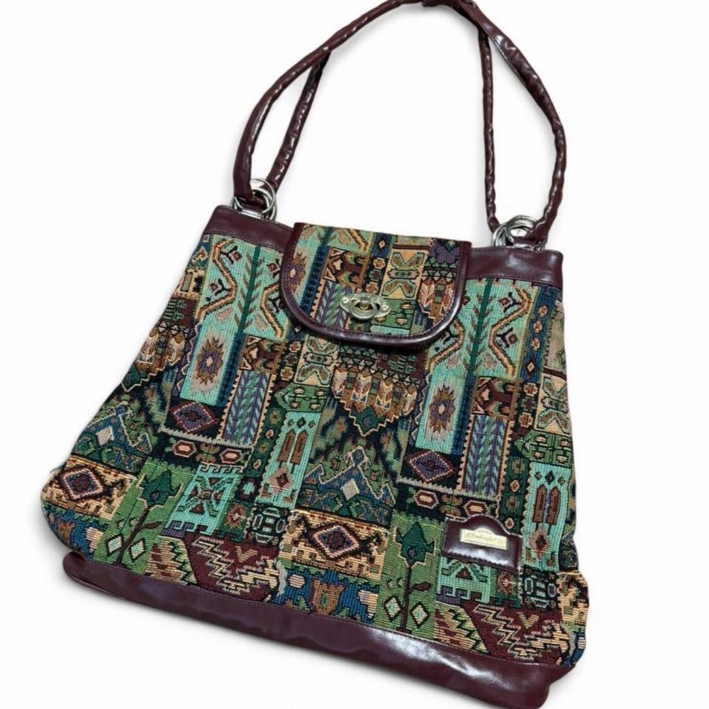 Vintage Tapestry Pattern Green Multi-Color Shoulder Bag - Picture 2 of 8